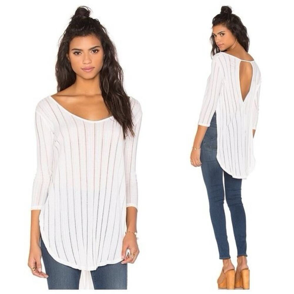 Free People Top Shirt White Sheer Side Slit 3/4 Sleeve We The Free XS - Picture 2 of 13